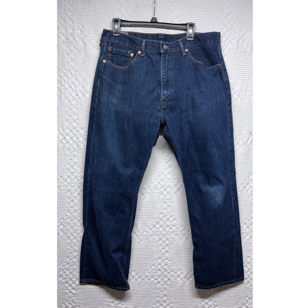 Levis 505 Mens Straight Leg Jeans Dark Wash Indigo Blue Denim 38x30 Cotton